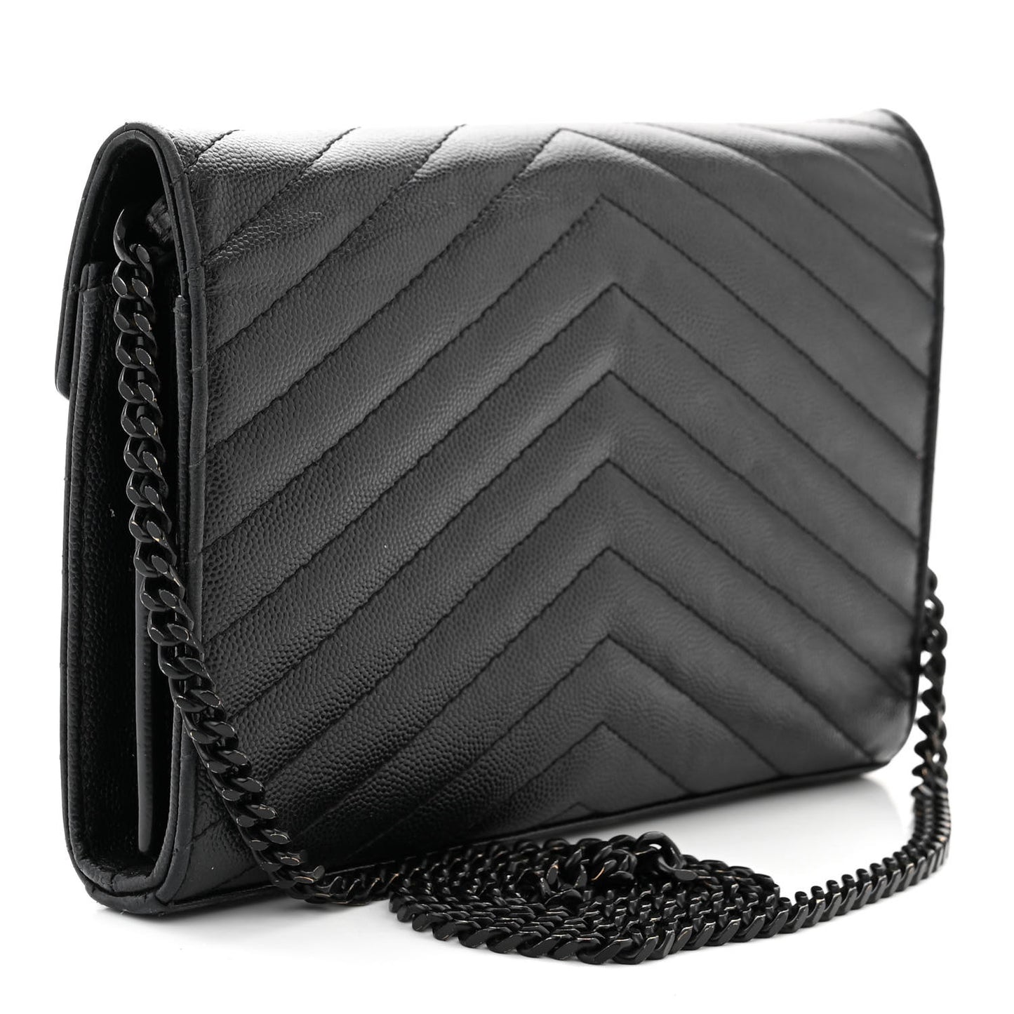 Grain De Poudre Matelasse Chevron Monogram Monochrome Chain Wallet Black