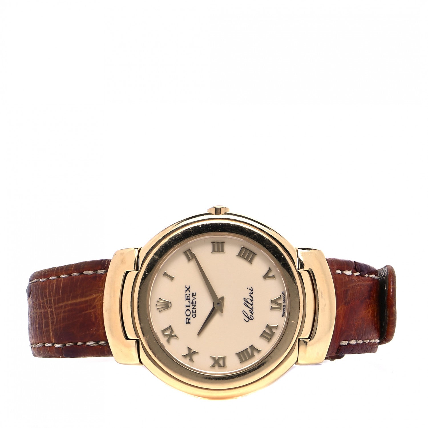 Rolex 18K Yellow Gold Ostrich 33mm Cellini Quartz Watch Brown 2 of 9