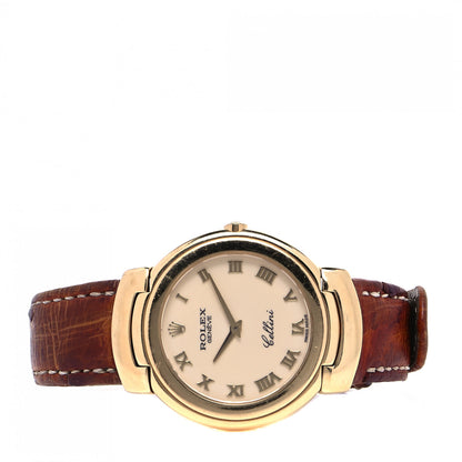 Rolex 18K Yellow Gold Ostrich 33mm Cellini Quartz Watch Brown 2 of 9