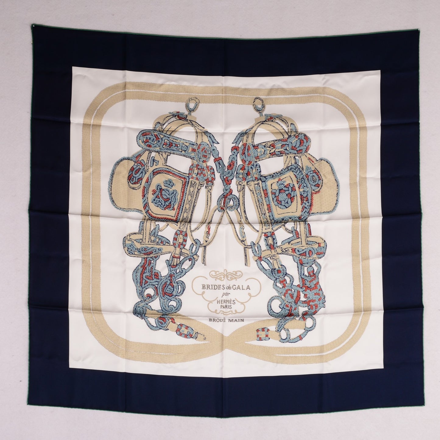 Silk Brides De Gala Brode Scarf 90 Marine Blanc Beige