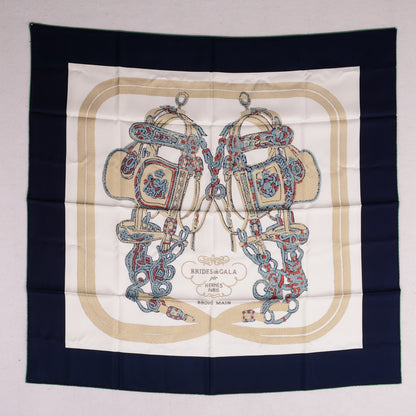 Hermes Silk Brides De Gala Brode Scarf 90 Marine Blanc Beige 2 of 5