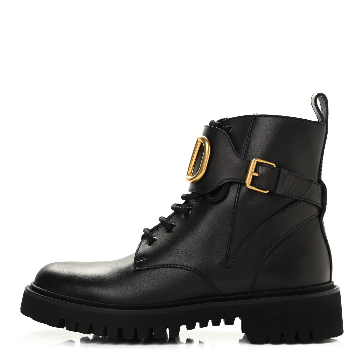 Valentino Garavani Calfskin Womens VLOGO 35mm Combat Boots 37.5 Black 1 of 15
