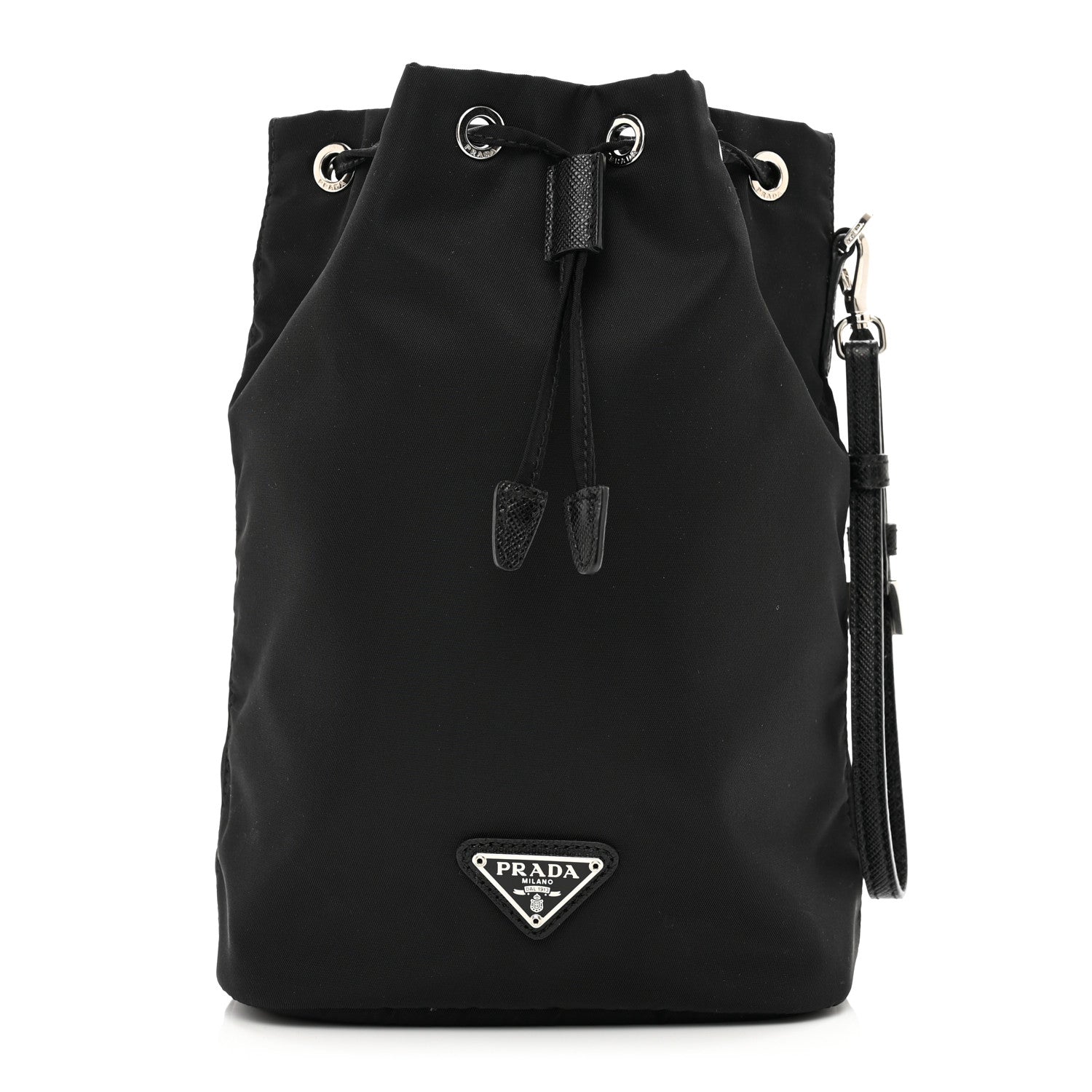 Prada Saffiano Tessuto Nylon Vela Bucket Wristlet Black 1 of 6