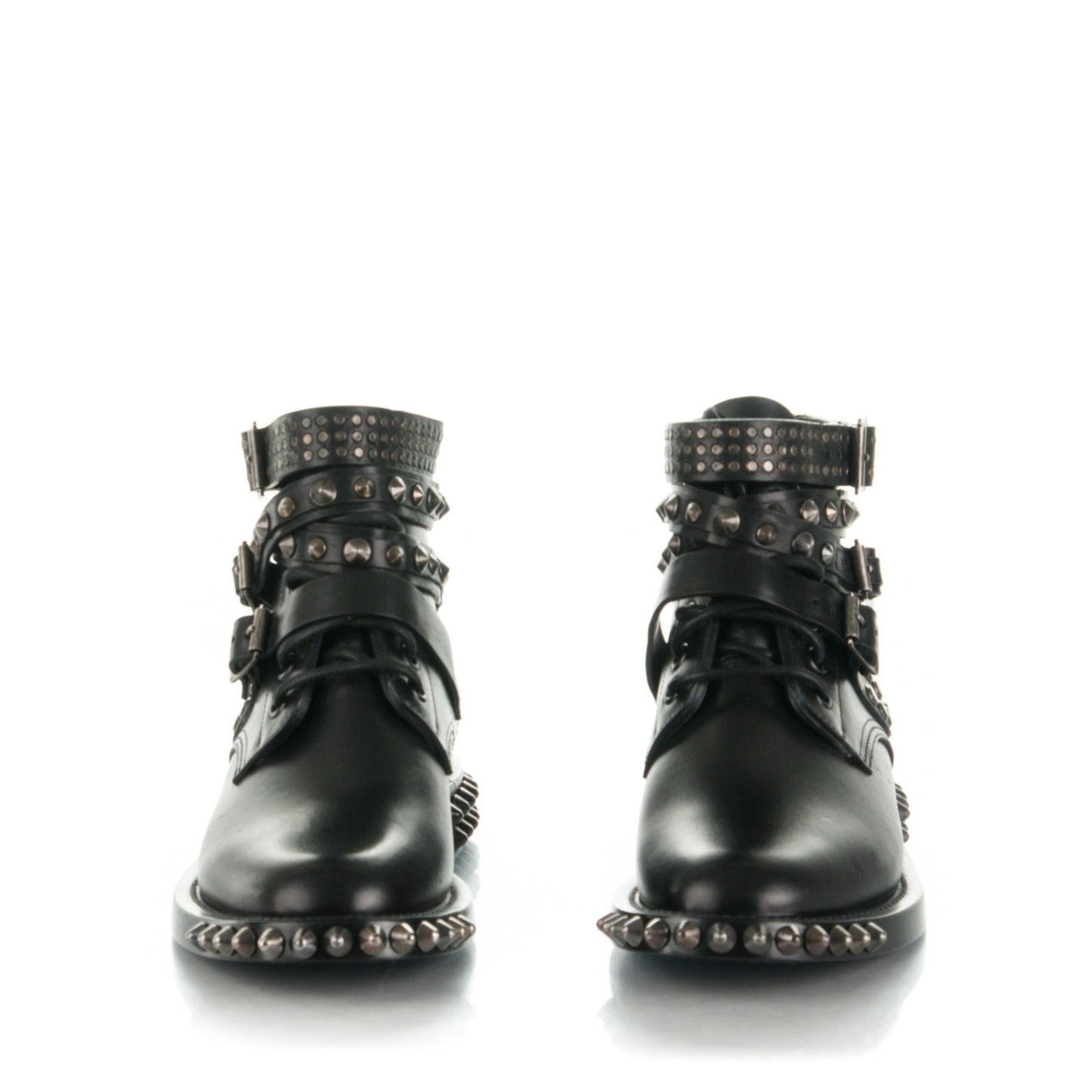 Smooth Calfskin Studded Ankle Ranger Boots 34.5 Black