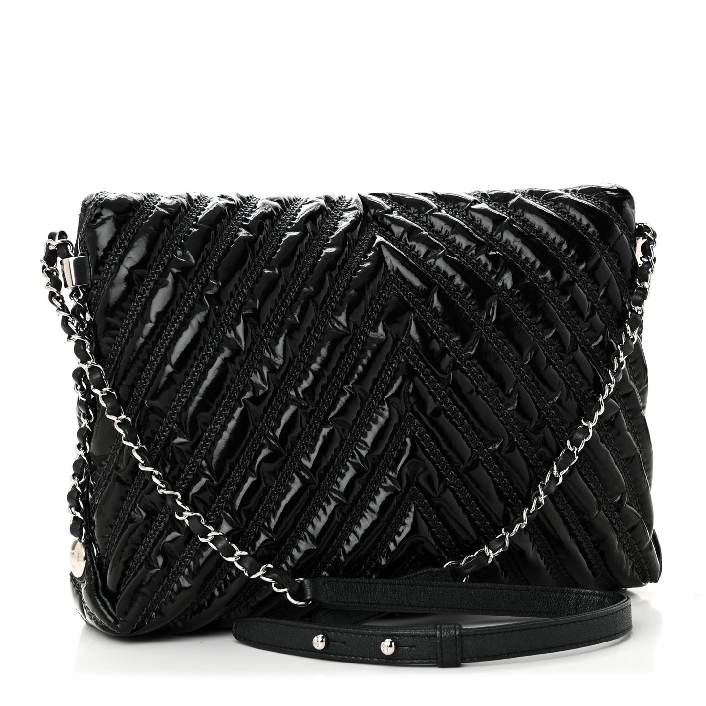 Lame Chevron Quilted Space Suit Flap Black