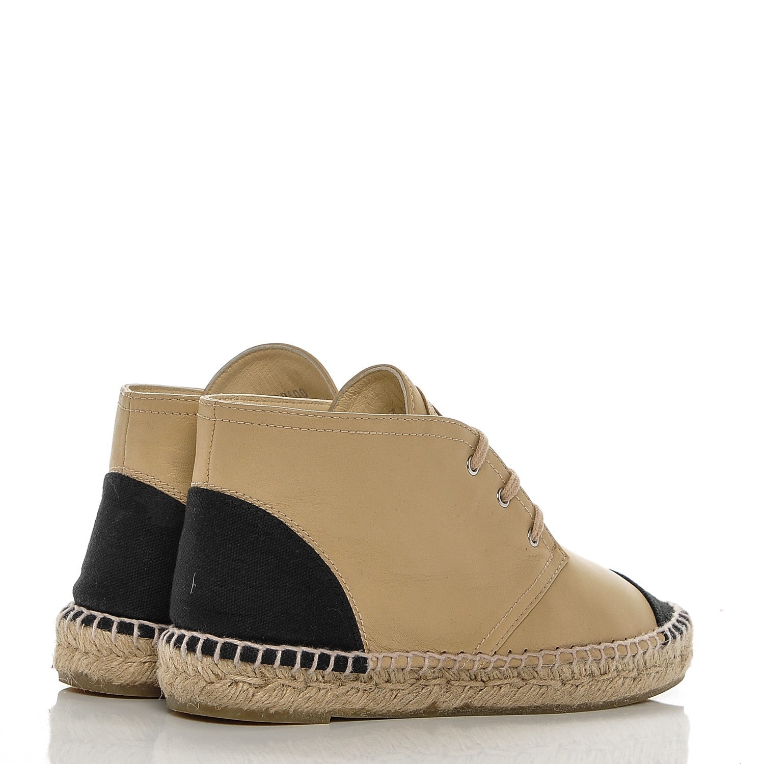 Chanel Lambskin Canvas Cap Toe Lace Up Espadrilles 37 Dark Beige Noir 4 of 7
