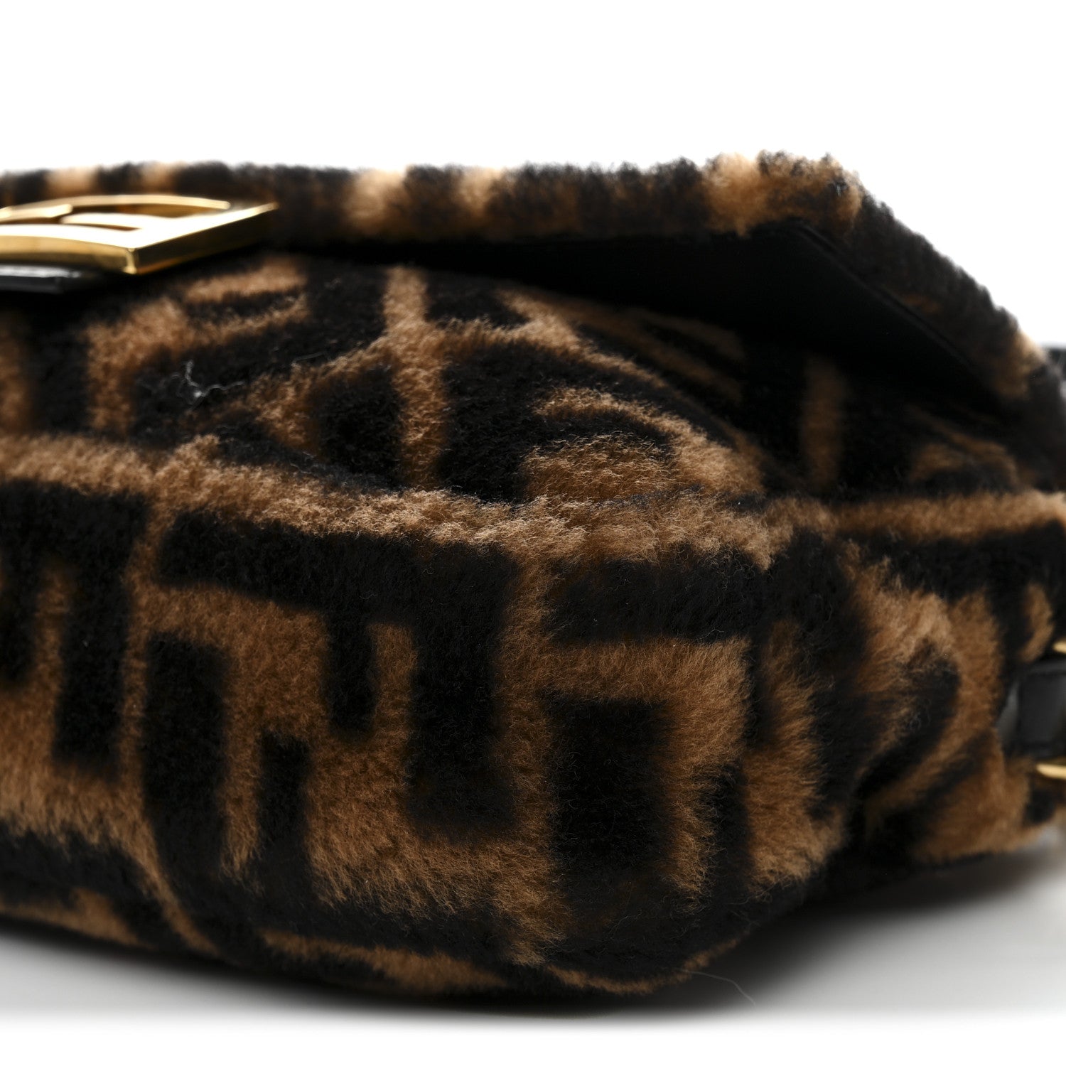Fendi Shearling Vitello Dolce Macro FF 1974 Baguette Tobacco Black 9 of 9