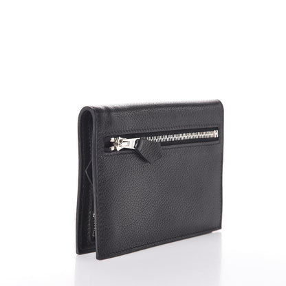 Hermes Taurillon Clemence Zip Zap Bi-Fold Wallet Black 3 of 9