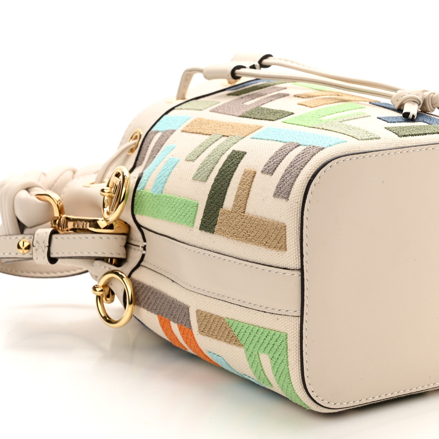 Canvas Vitello Grace F is Fendi FF Multicolor Embroidered Mini Mon Tresor Bucket Bag Grezzo Multicolor Latte