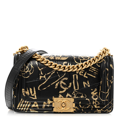 Chanel Calfskin Crocodile Embossed Graffiti Cocodile Medium Boy Flap Black 1 of 15