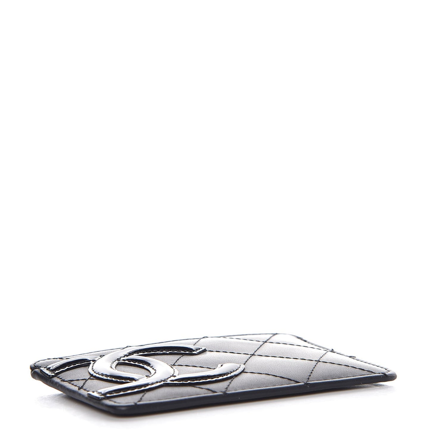 Calfskin Quilted Cambon Card Holder Black