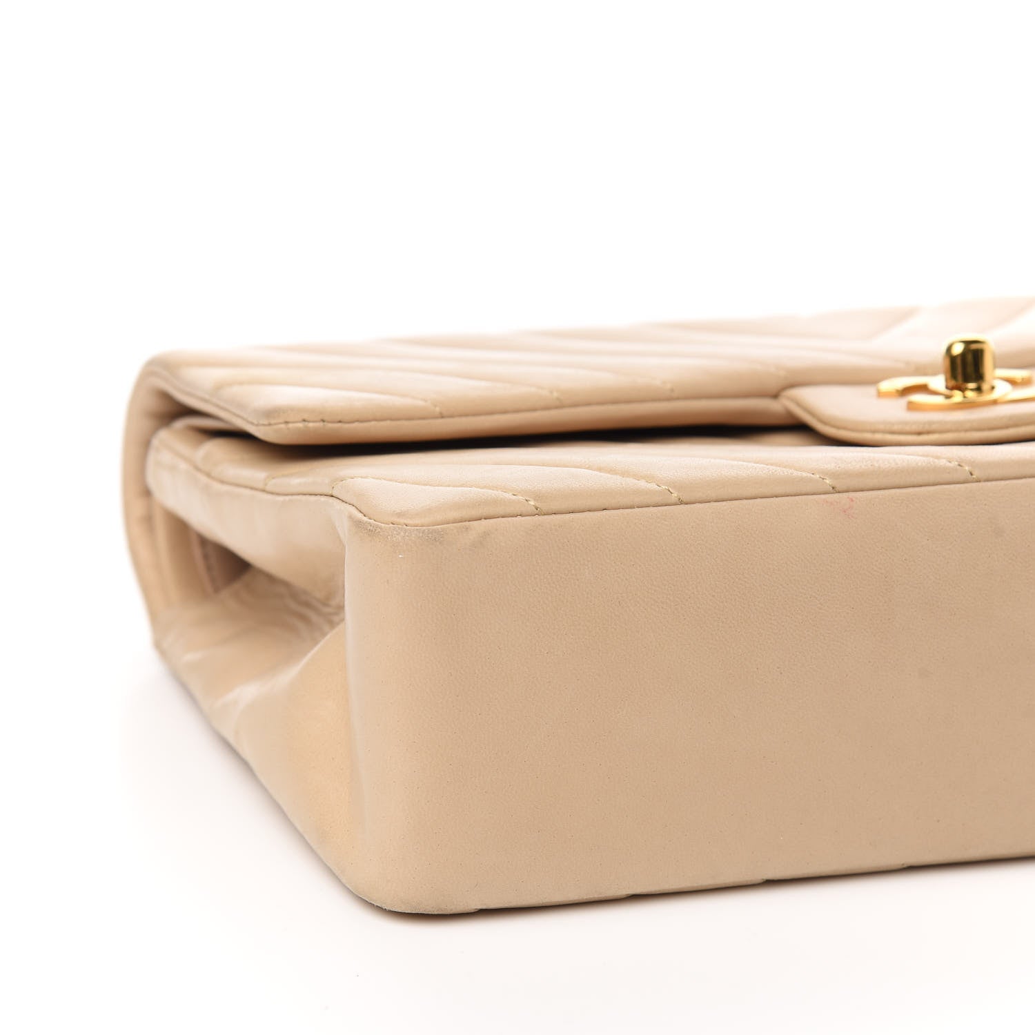Chanel Lambskin Chevron Quilted Medium Double Flap Beige 7 of 10