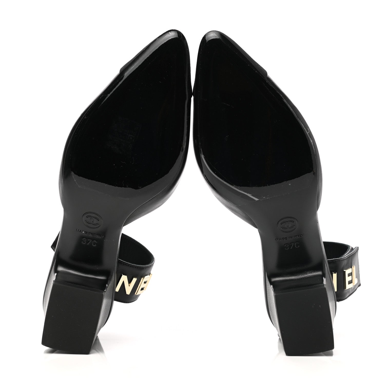Chanel Lambskin Grosgrain Cap Toe Logo Ankle Strap Pumps 37 Black 5 of 9