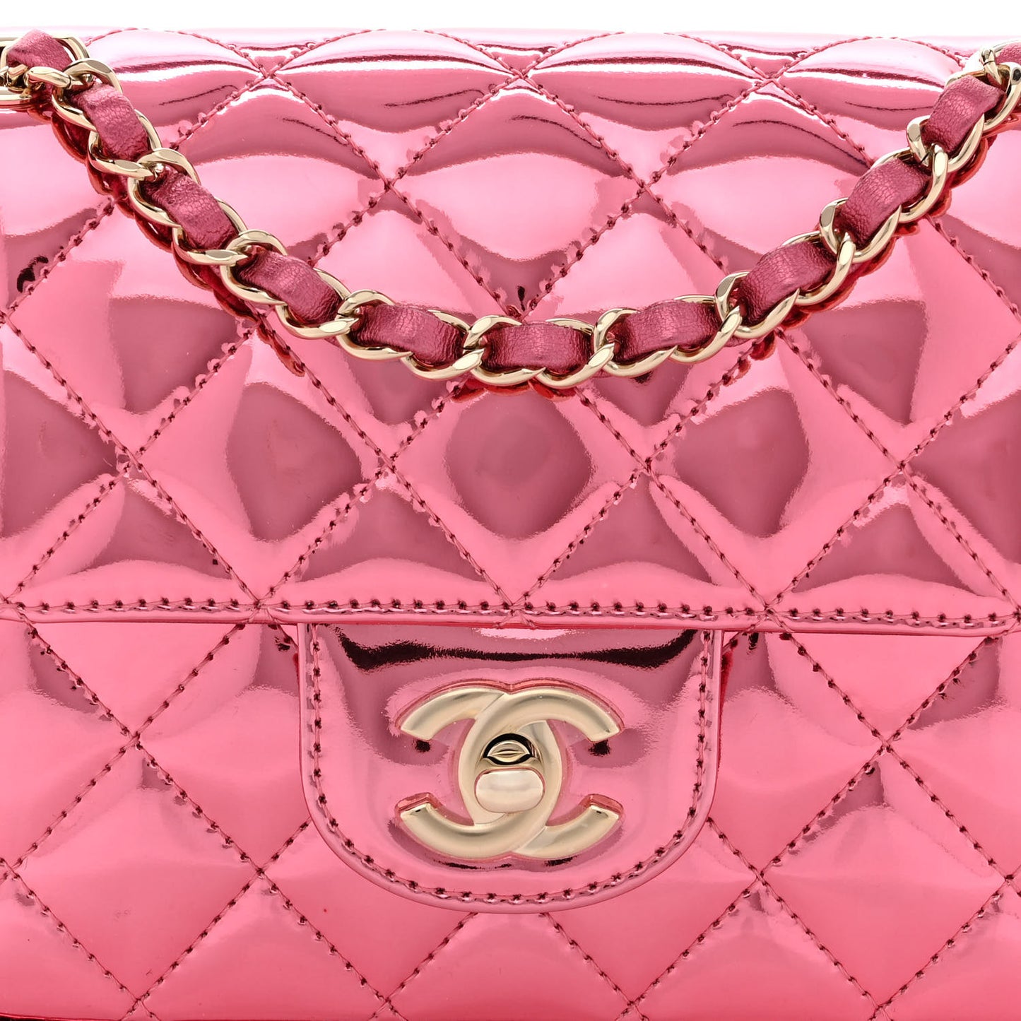 Mirror Calfskin Metallic Lambskin Quilted Hollywood Boulevard Mini Flap With Star Coin Purse Pink