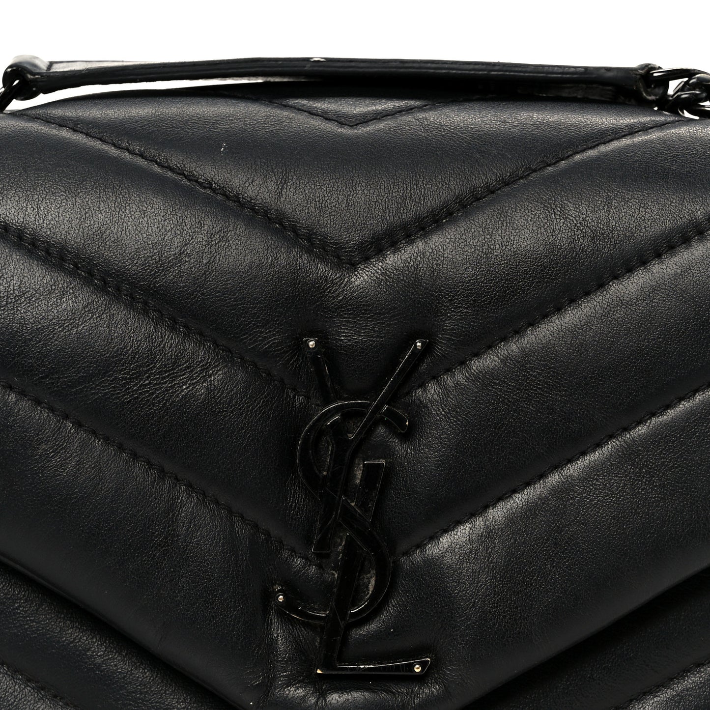 Calfskin Y Quilted Monogram Monochrome Small Loulou Chain Satchel Black