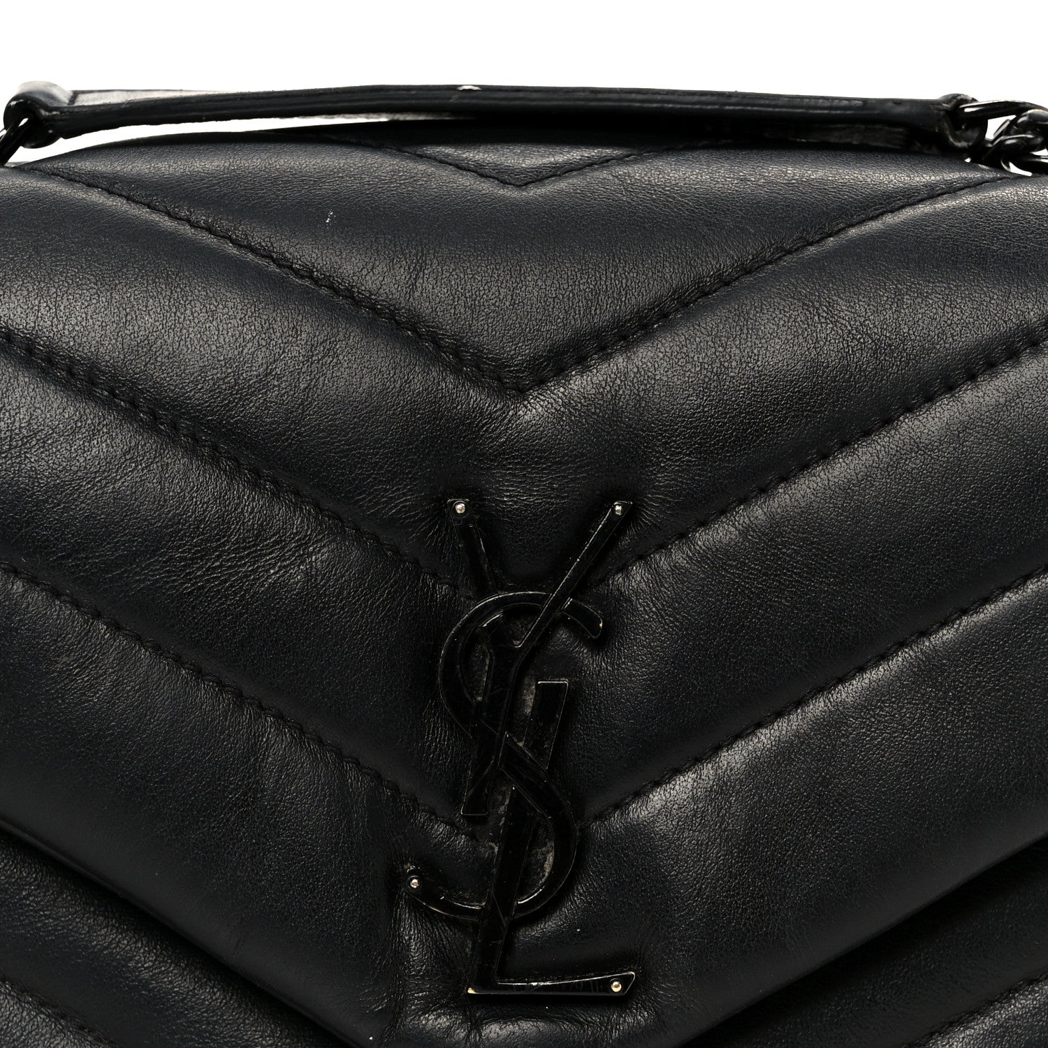 Saint Laurent Calfskin Y Quilted Monogram Monochrome Small Loulou Chain Satchel Black 9 of 14
