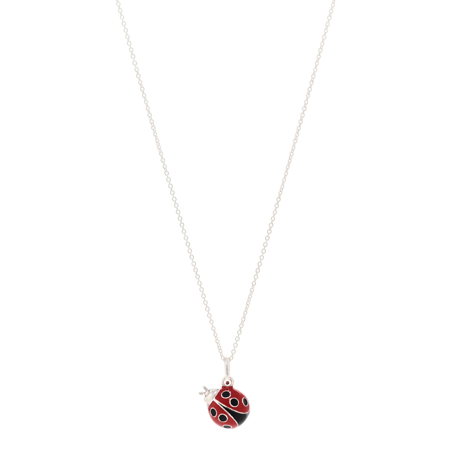 Tiffany Sterling Silver Enamel Ladybug Pendant Necklace Red Black 1 of 4