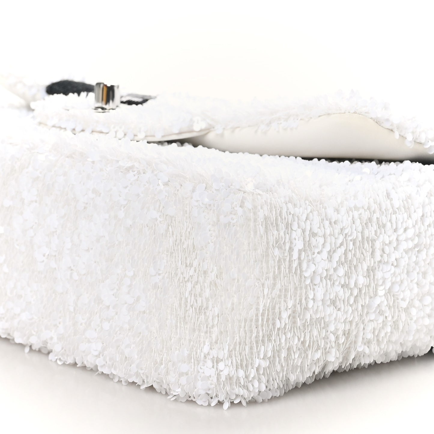 Sequin Ribbon Mini Rectangular Flap White Black