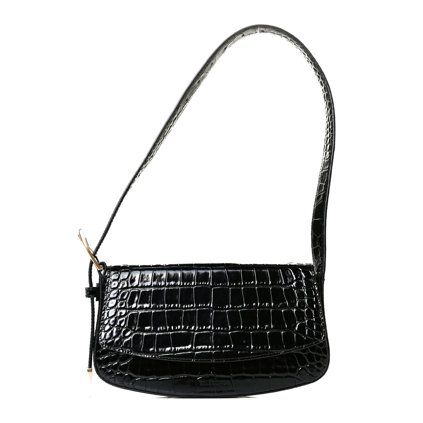 Shiny Calfskin Crocodile Embossed Ghost Sling Bag Black