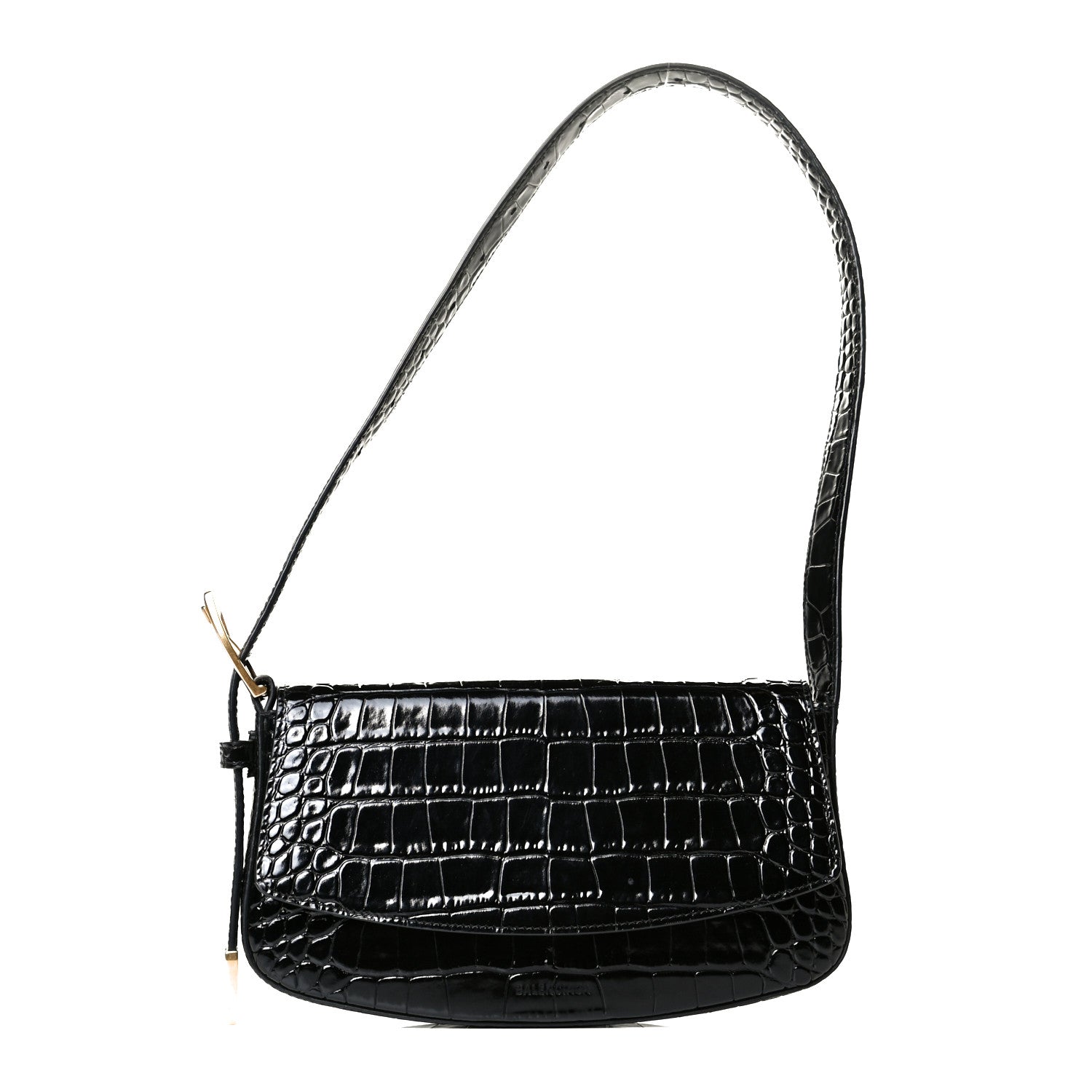 Balenciaga Shiny Calfskin Crocodile Embossed Ghost Sling Bag Black 1 of 6