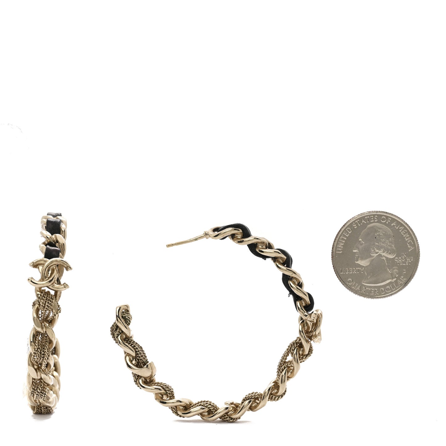 Lambskin CC Chain Hoop Earrings Gold