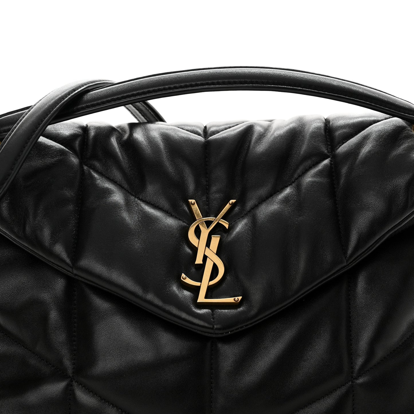 Lambskin Quilted Medium Loulou Puffer Monogram Chain Satchel Black