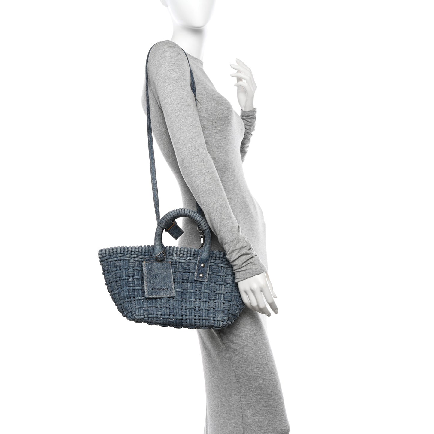 Washed Frayed Denim Braided XS Bistro Basket Blue