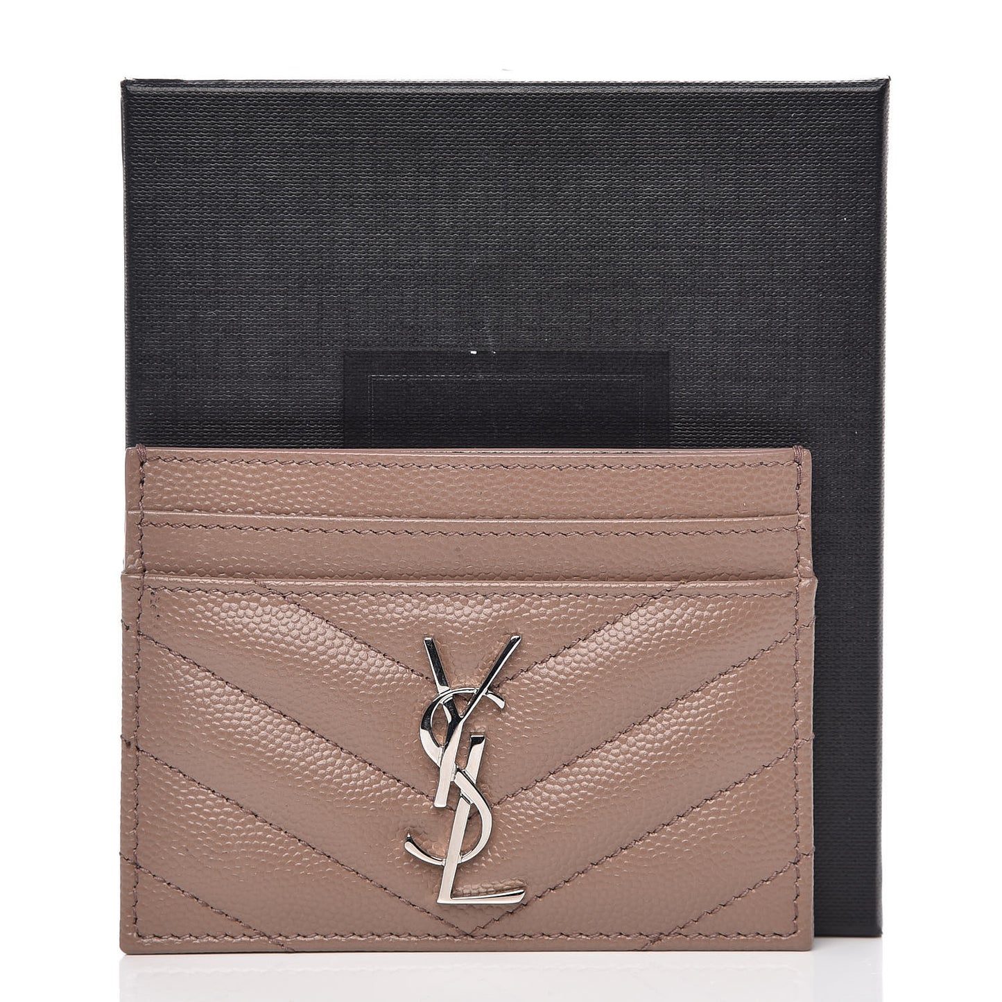Grain De Poudre Matelasse Chevron Monogram Credit Card Case in Fard