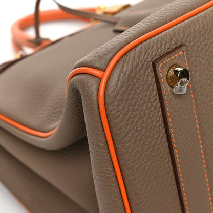 Hermes Togo Bi Color Horseshoe Birkin 40 Etoupe Orange 8 of 11