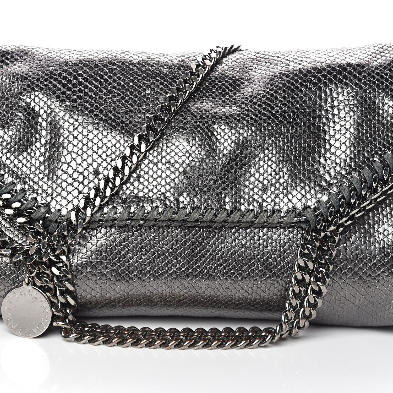 Stella McCartney Metallic Snake Print Falabella Fold Over Tote Ruthenium 6 of 8