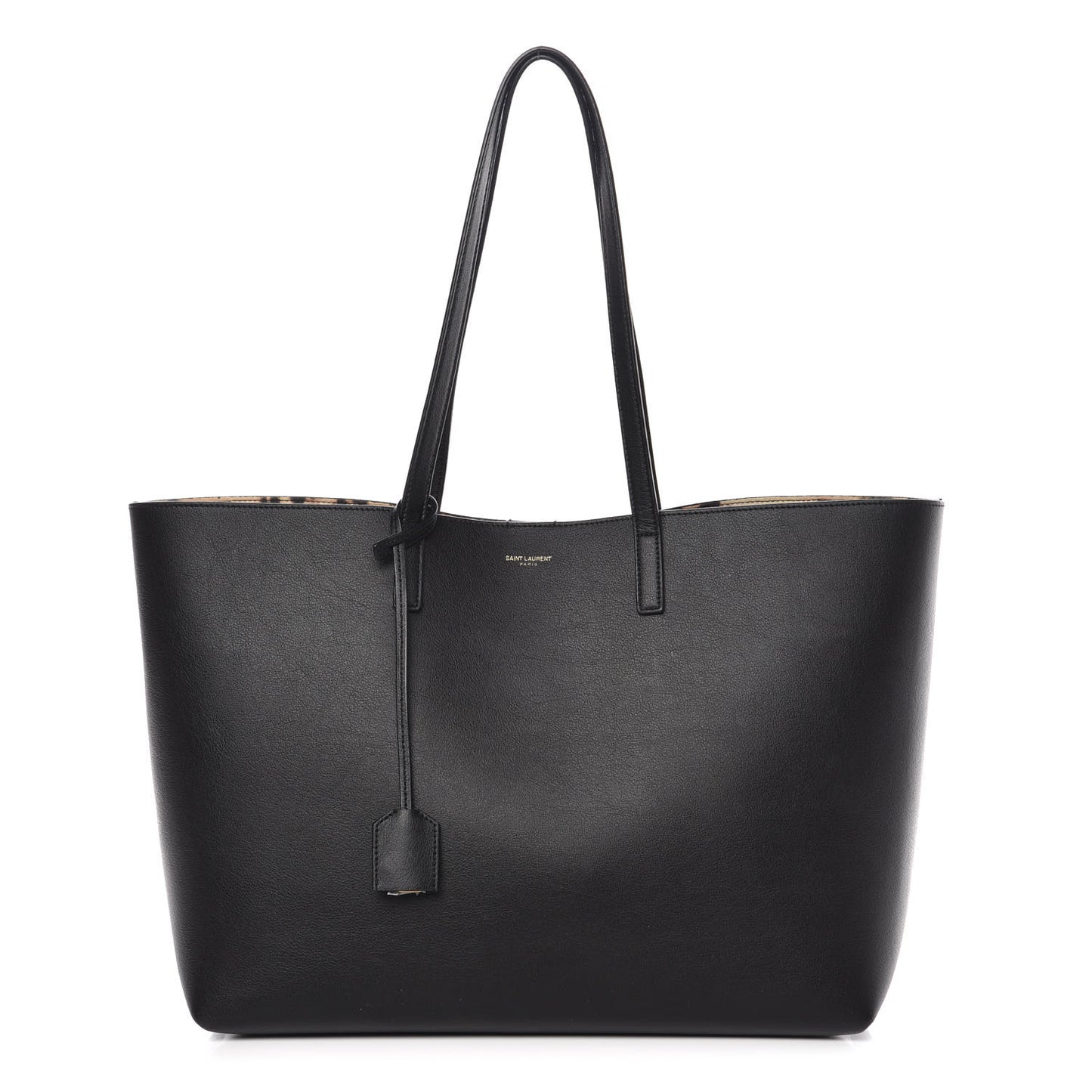 Calfskin Large Leopard Print Shopping Tote Black
