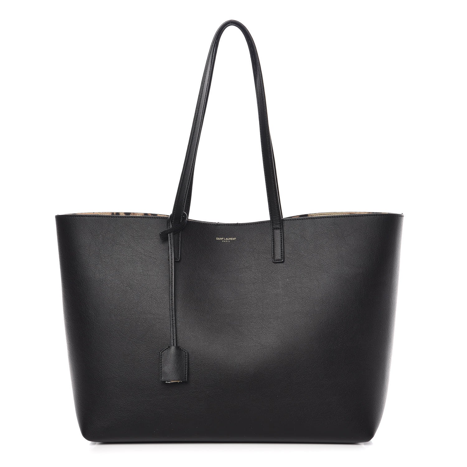 Saint Laurent Calfskin Large Leopard Print Shopping Tote Black 1 of 14