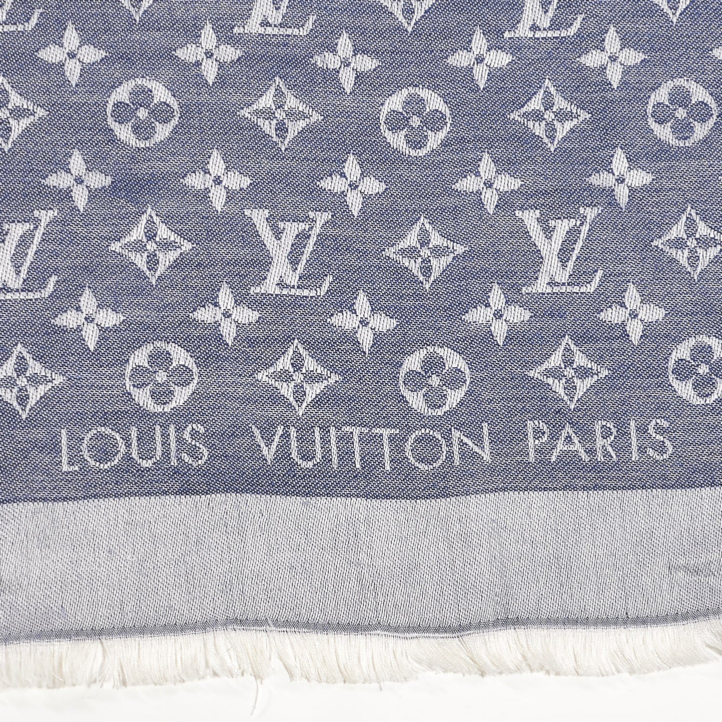 Silk Wool Monogram Denim Shawl Blue