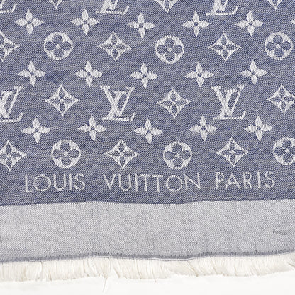 Louis Vuitton Silk Wool Monogram Denim Shawl Blue 4 of 7