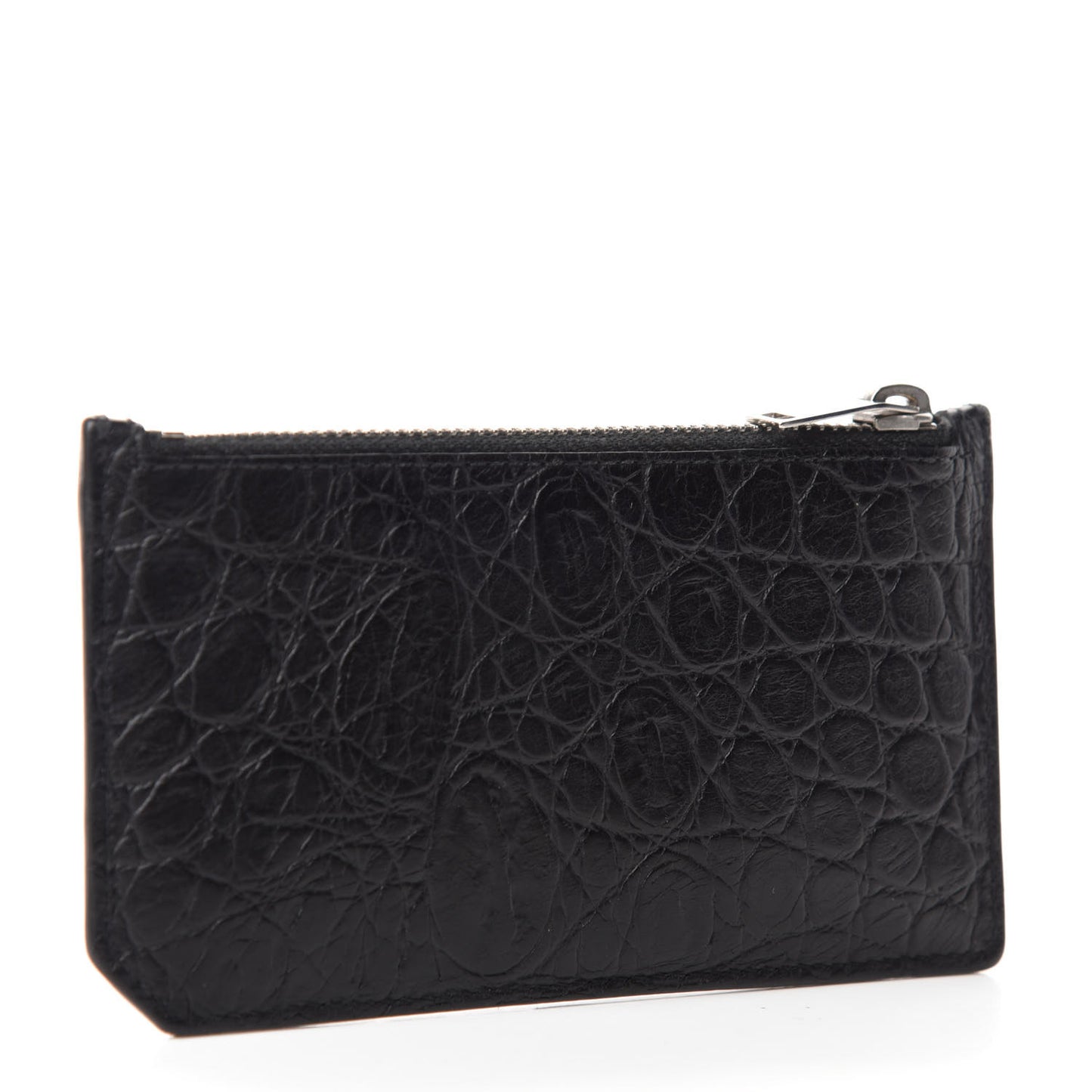 Calfskin Crocodile Embossed 5 Fragments Zip Pouch Card Holder Black