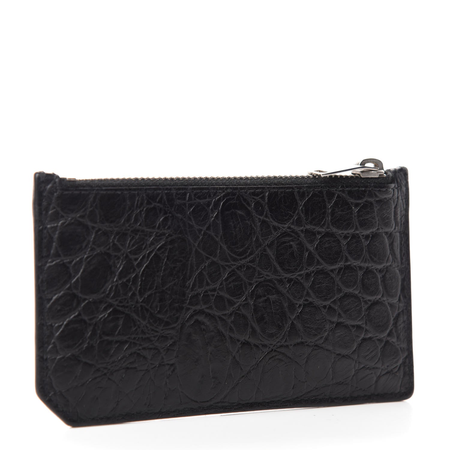 Saint Laurent Calfskin Crocodile Embossed 5 Fragments Zip Pouch Card Holder Black 3 of 8