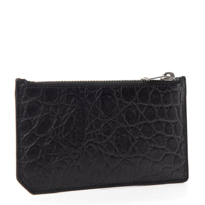 Saint Laurent Calfskin Crocodile Embossed 5 Fragments Zip Pouch Card Holder Black 3 of 8