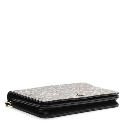 Chanel Lambskin Camellia Embossed Wallet On Chain WOC Black Gold 3 of 13