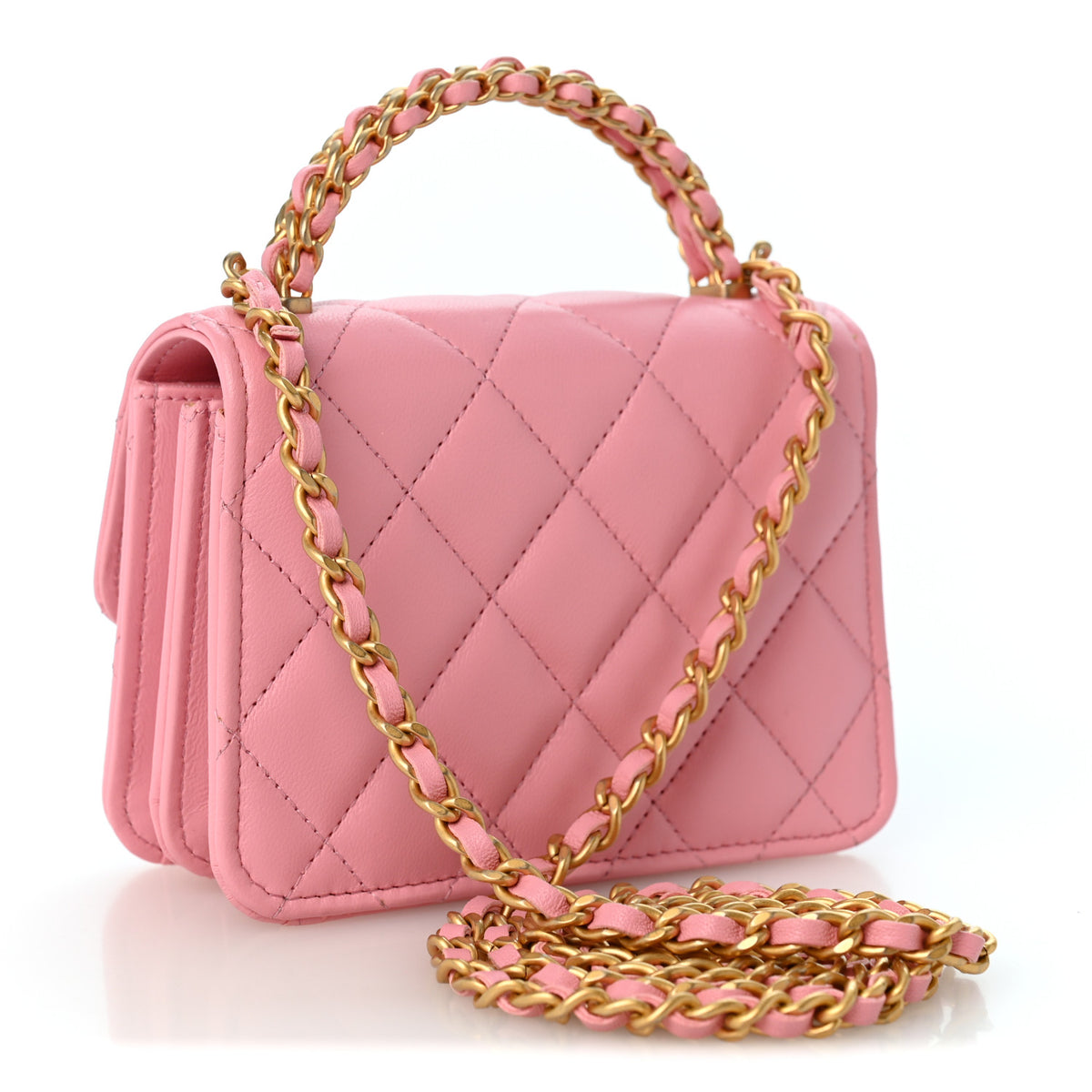 Chanel Lambskin Quilted Chain Top Handle Clutch With Chain Light Pink 3 of 11