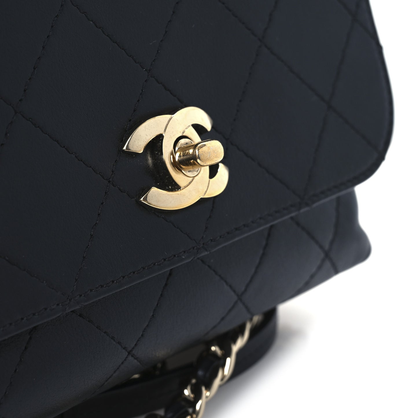 Calfskin Quilted Small Double Pocket Top Handle Flap Black