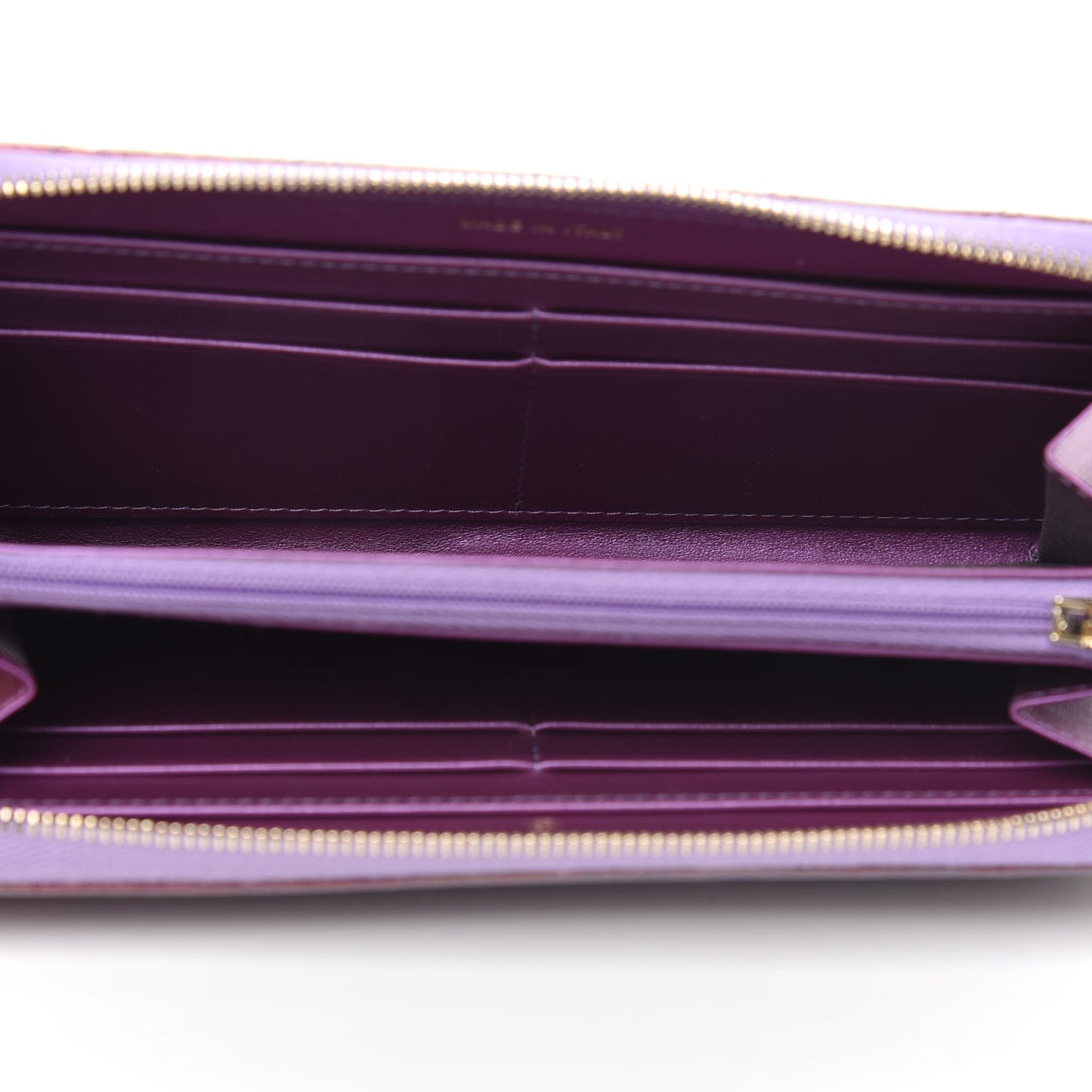 Iridescent Lambskin Quilted Large Gusset Zip Around Wallet Purple