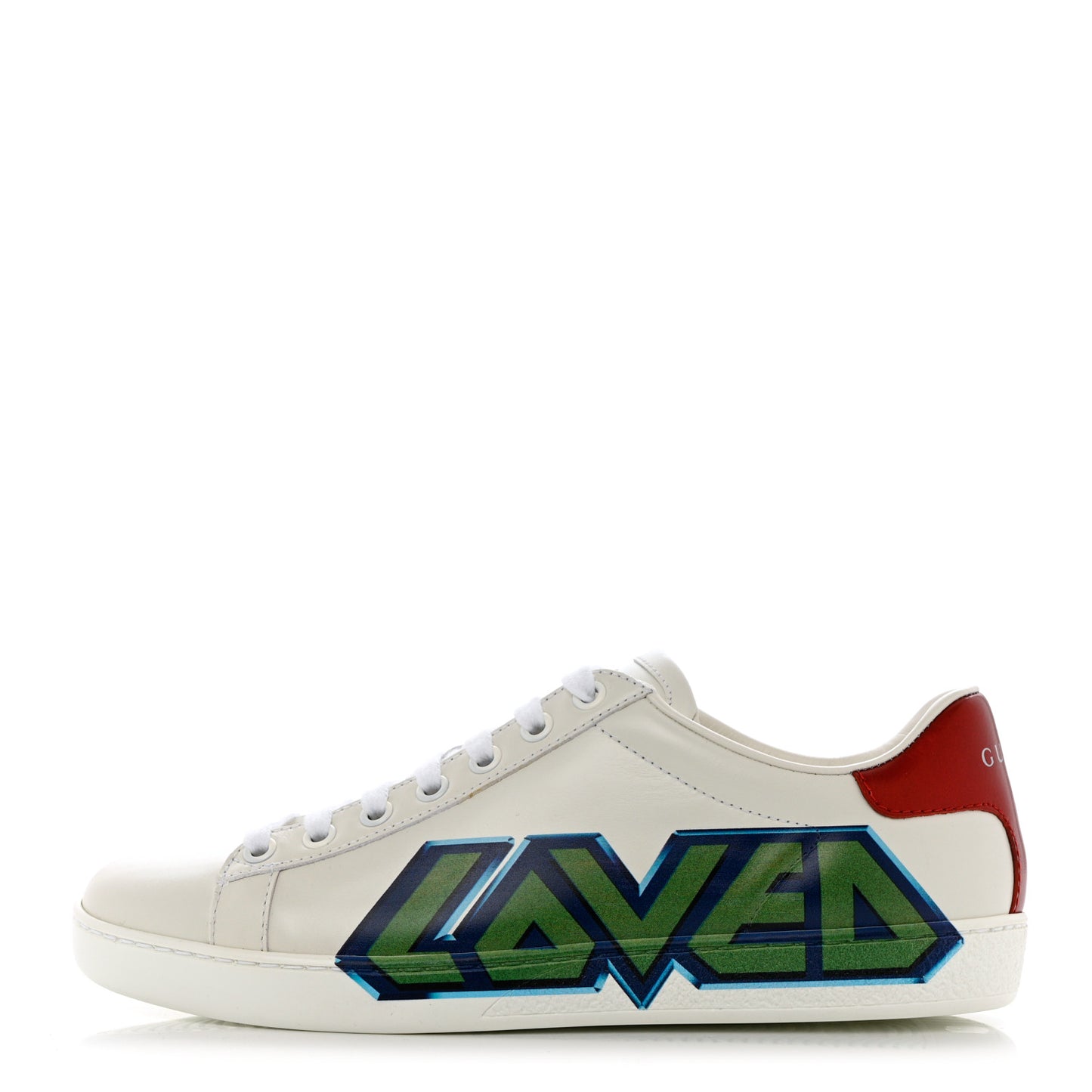 Calfskin Nappa LOVED Print Womens Ace Sneakers 37 White Red Flame Green