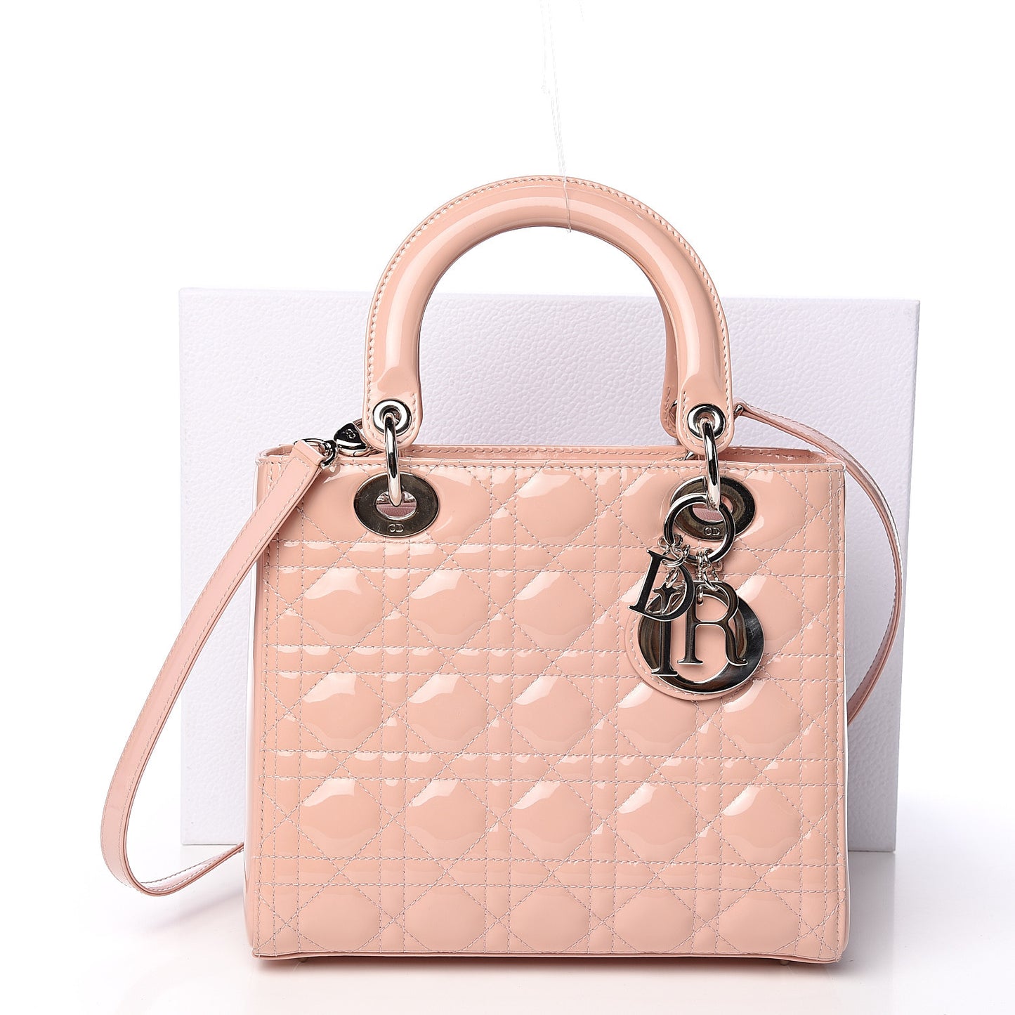 Patent Cannage Medium Lady Dior Rose Clair