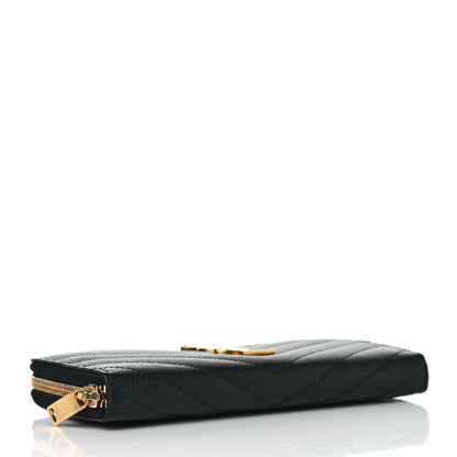 Saint Laurent Grain De Poudre Matelasse Chevron Monogram Zip Around Wallet Black 4 of 10