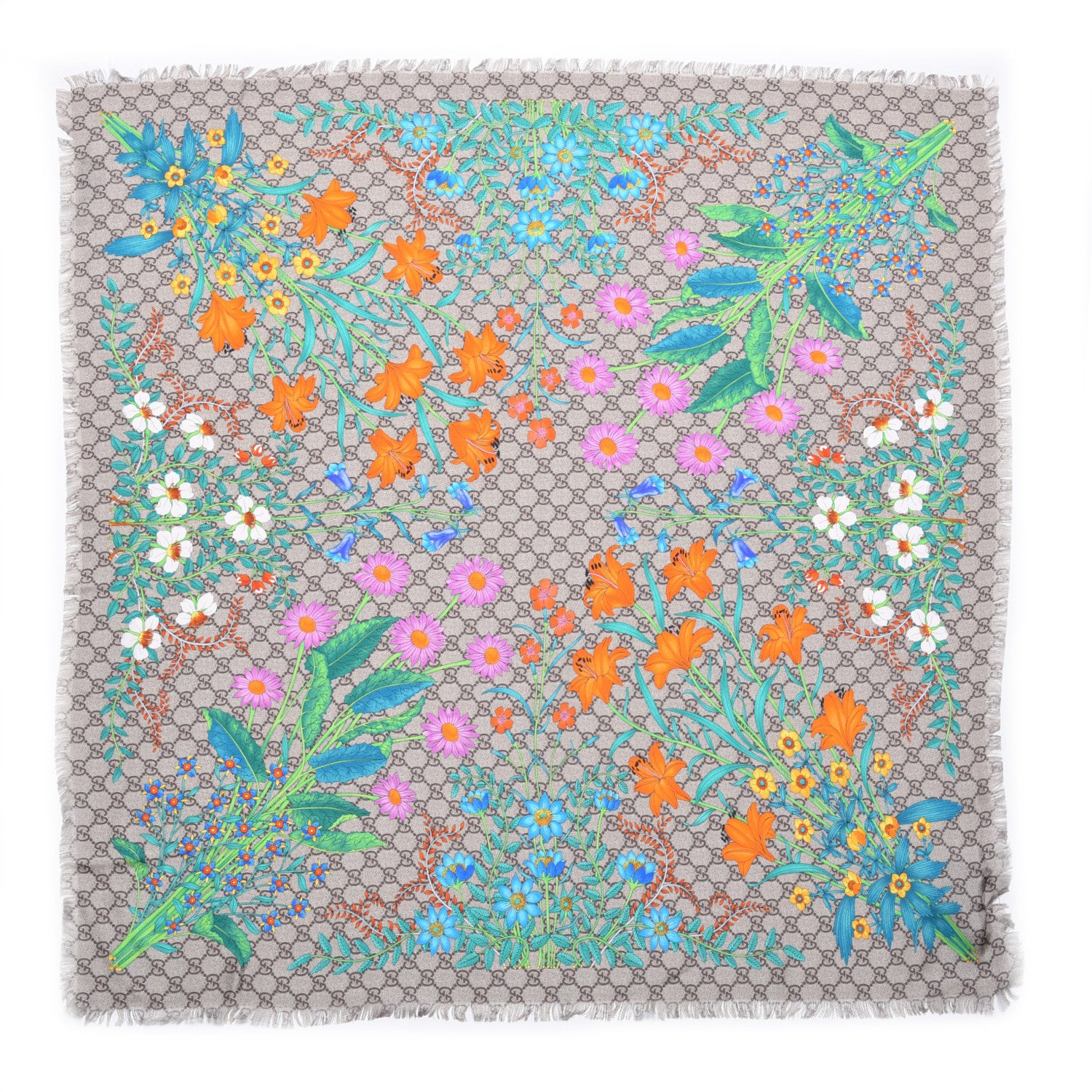 Gucci Silk Twill GG Monogram Newflora GG Square Scarf Multicolor 1 of 5
