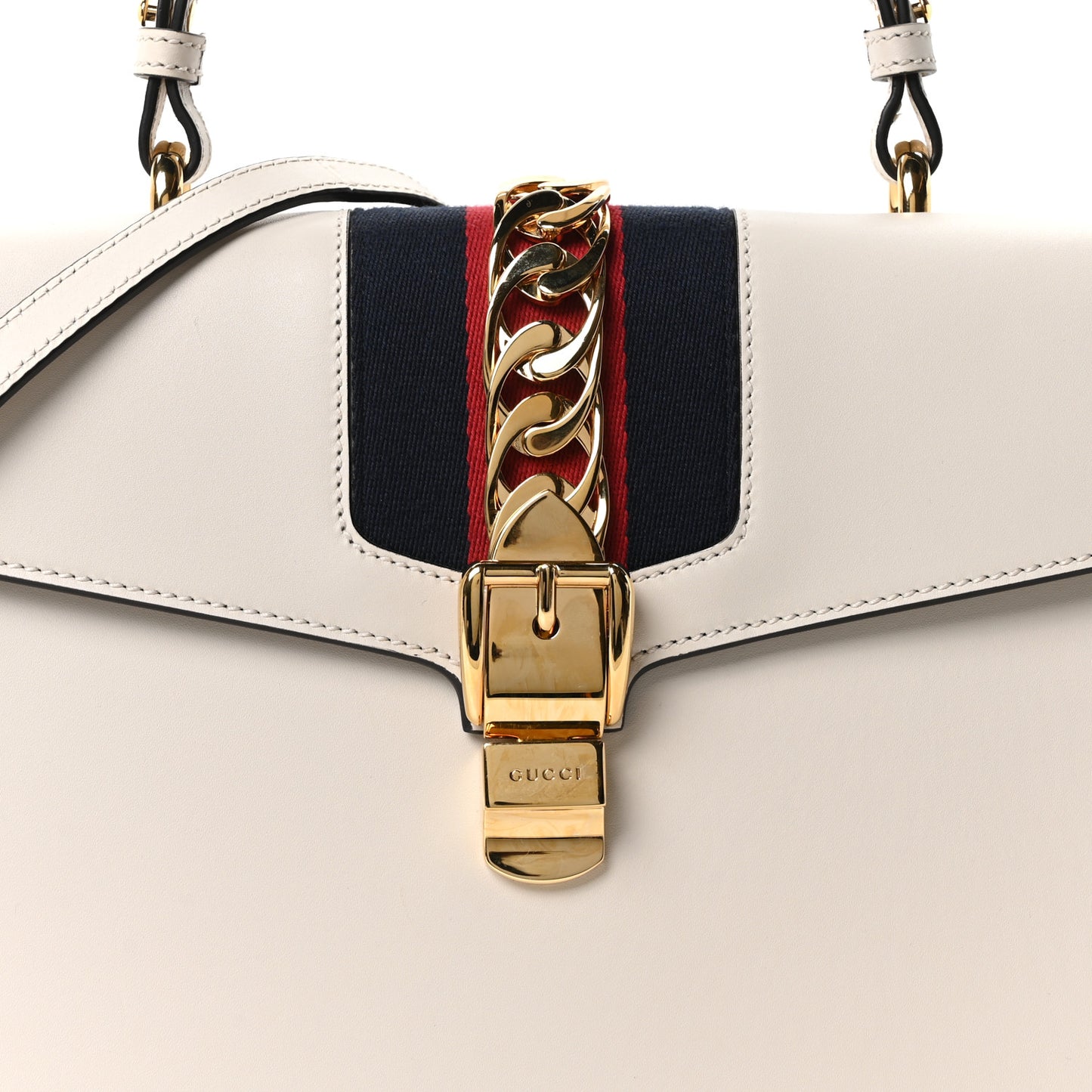 Calfskin Web Medium Sylvie Top Handle Bag White