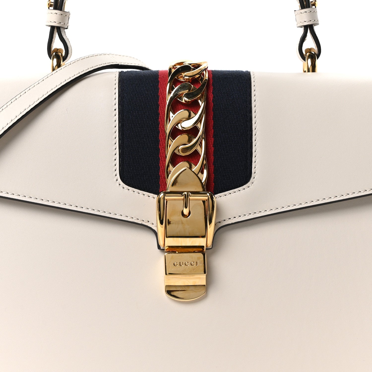 Gucci Calfskin Web Medium Sylvie Top Handle Bag White 8 of 10
