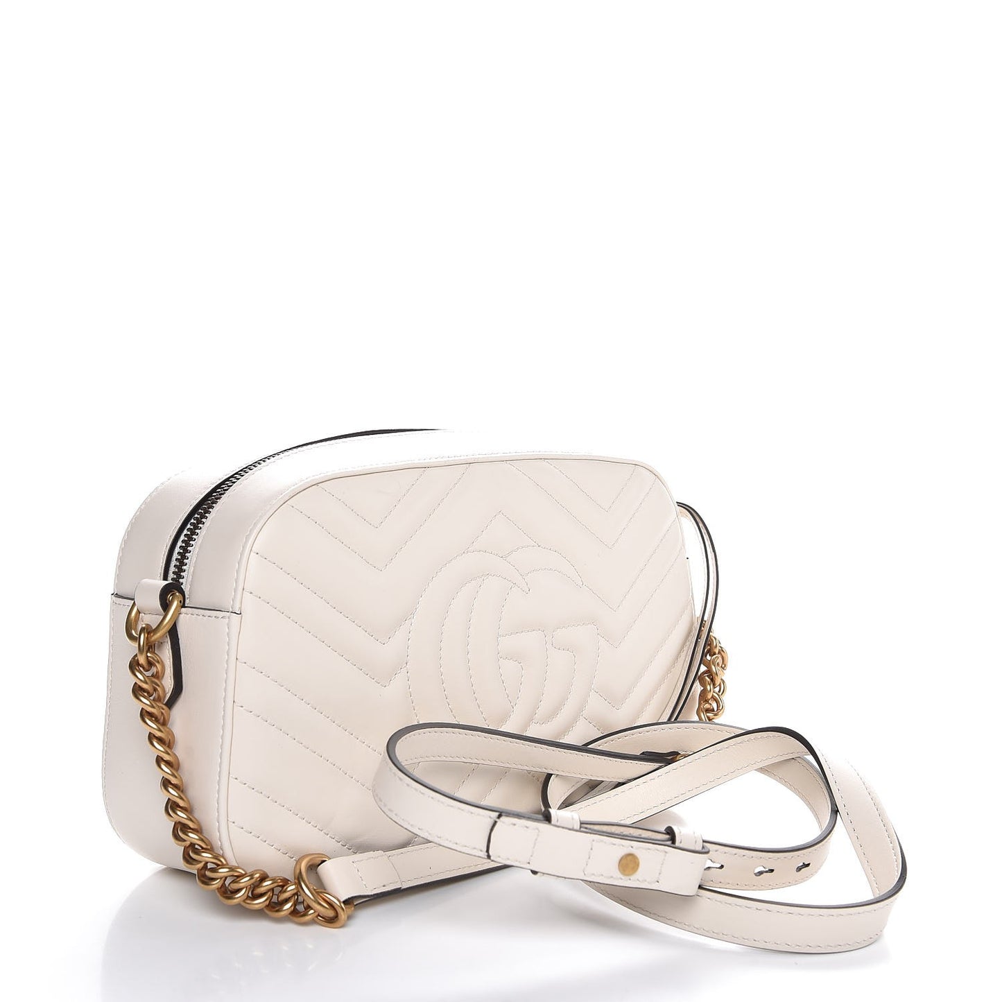 Calfskin Matelasse Animal Studs Small GG Marmont Chain Shoulder Bag White