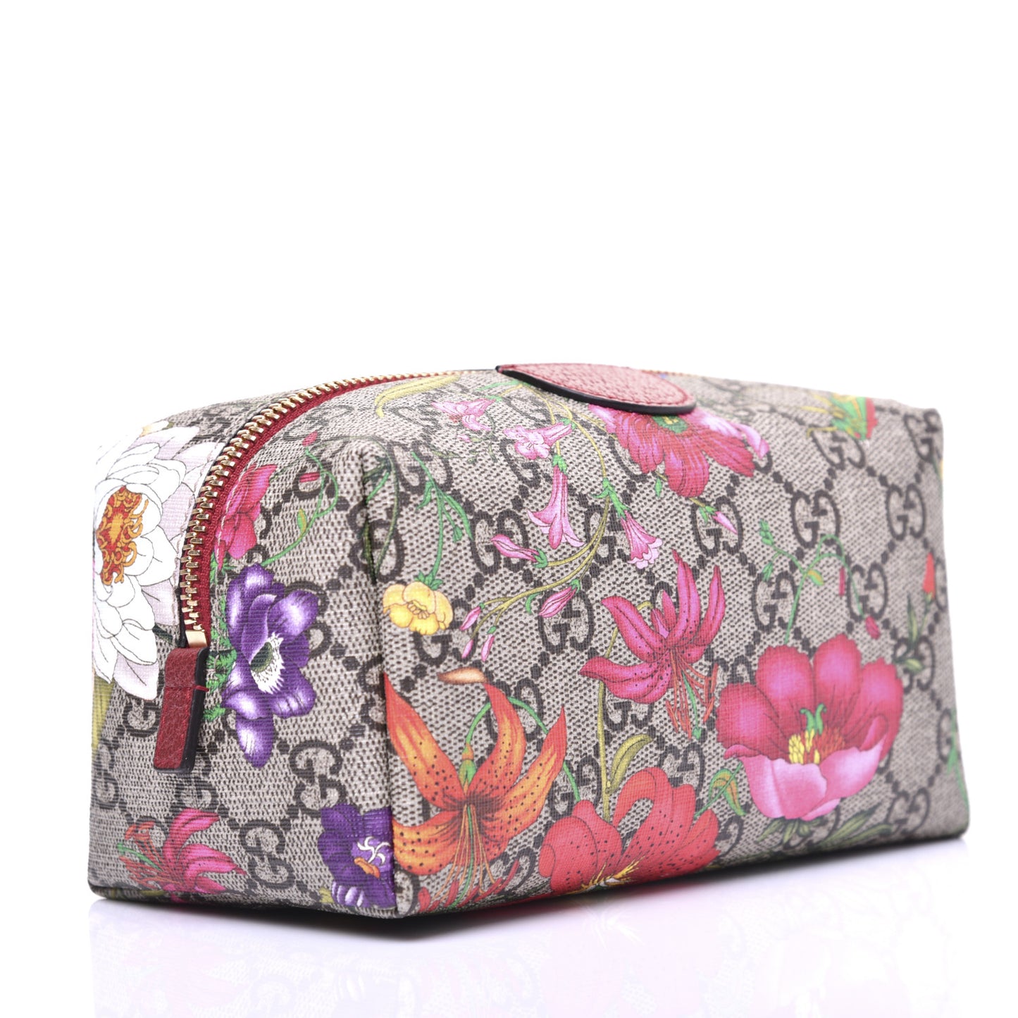 Soft GG Supreme Monogram Flora Calfskin Medium Ophidia Cosmetic Case Beige Ebony Multicolor Rosso