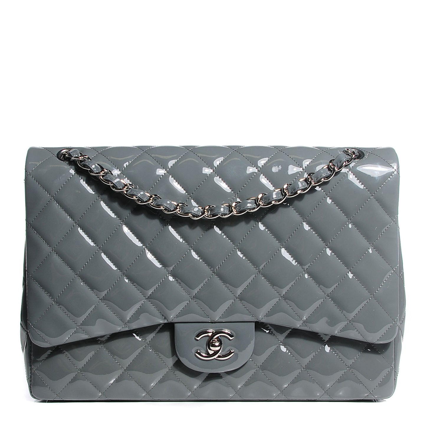 Patent Quilted Maxi Single Flap Grey